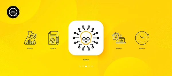 Chemistry Lab Cyber Attack Work Home Minimal Line Icons Yellow — Stock Vector
