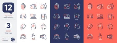 Strateji seti, ev güvenliği ve indirimli uygulama satırı simgeleri. Yapay zeka, Image albümü, Inclusion simgeleri içerir. El tıklayın, parmak izi, arkadaşlar internet elemanlarıyla sohbet edin. Vektör