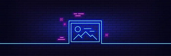 Neon Fényeffektus Fotóvonal Ikon Kép Előnézeti Jel Képhelytartó Szimbólum Neonfényű — Stock Vector