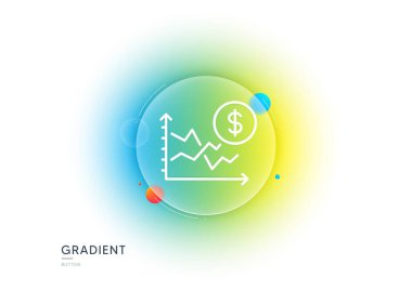 Dolar oranları çizgisi simgesi. Gradyan bulanıklık düğmesi ve cam morfizmi. Döviz kurları tabelası. Para ticareti sembolü. Şeffaf cam tasarımı. Dolar oranı çizgisi simgesi. Vektör