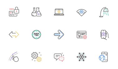 Çalışan kurye, kimya laboratuvarı ve web sitesi ve baskı için 5g wifi simgesi. Kilitli Uygulama, Kilit, Senkronizasyon simgeleri koleksiyonu. Tıbbi yardım, web ayarları, havalandırma ağı unsurları. Vektör