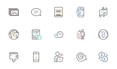 Çalışan, Ssd ve Döviz Hattı web sitesi, yazdırma simgeleri. Kilit Koleksiyonu, Bitcoin, Hızlı teslimat simgeleri. Aşağı kaydır, internet raporu, Cüzdan web elemanları. Vektör