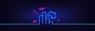 Neon ışık efekti. Grafik çizgisi simgesi azalıyor. Sütun çizelgesi işareti. Piyasa analizi sembolü. 3D çizgi neon ışıklı ikon. Tuğla duvar afişi. Grafik taslağı azalıyor. Vektör