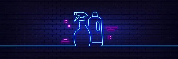 Neon Licht Gloed Effect Schoonmaakspray Shampoo Lijn Icoon Wasvloeistof Cleanser — Stockvector