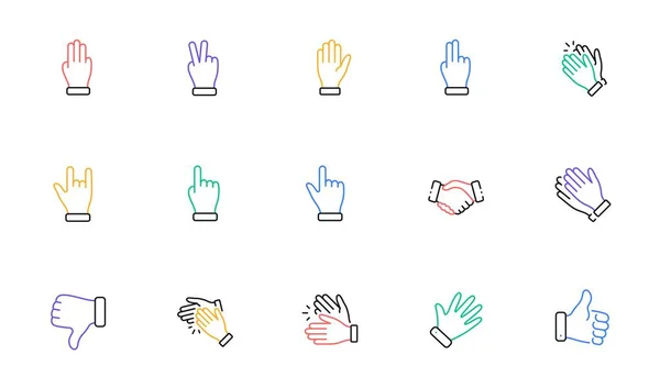 手势线图标 拇指向上 拖动和丢弃图标 捐赠的手势 帮助的手 线性集 Bicolor概述了Web元素 — 图库矢量图片