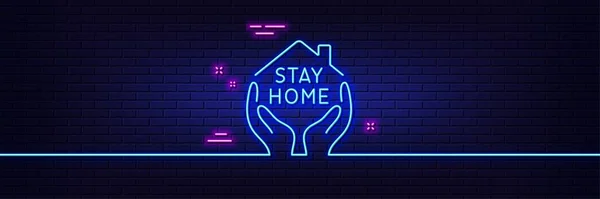 Neon Light Glow Effect Stay Home Line Icon Coronavirus Pandemic — Stock Vector