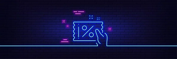 Neon Light Glow Effect Discount Coupon Line Icon Sale Offer — Stock Vector