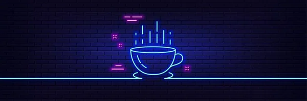 Neon Licht Gloed Effect Koffie Cup Lijn Pictogram Warm Thee — Stockvector