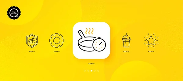 Pfanne Stern Und Medikamententablette Sind Minimale Symbole Gelber Abstrakter Hintergrund — Stockvektor