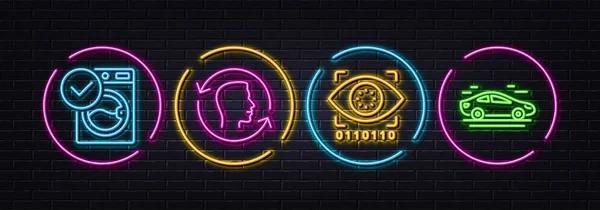 Gezicht Kunstmatige Intelligentie Wasmachine Minimale Lijn Pictogrammen Neon Laser Lichten — Stockvector