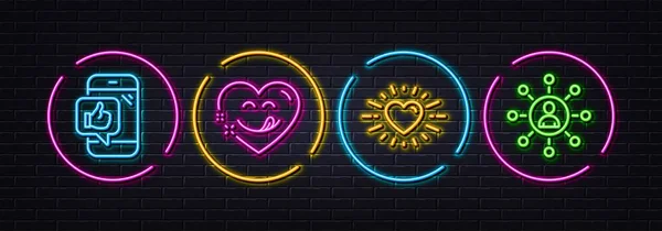 Ruchome Jak Heart Yummy Uśmiech Minimalne Ikony Linii Neonowe Światła — Wektor stockowy