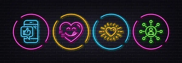 Handyähnliche Herz Und Leckeres Lächeln Minimale Linien Symbole Neon Laser — Stockvektor