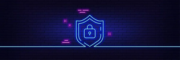 Neon Ljus Glöd Effekt Sköldlinjerikonen Internetskyddsskylt Lösenordsskyddad Symbol Linje Neon — Stock vektor
