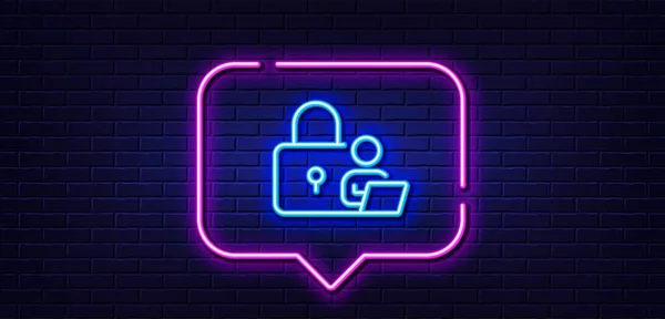 Neon Light Speech Bubble Lock Line Icon Security Access Sign — Stock Vector
