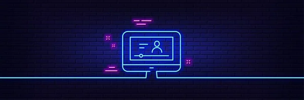 Neon Light Glow Effect Online Video Education Line Icon Computer — Stock Vector