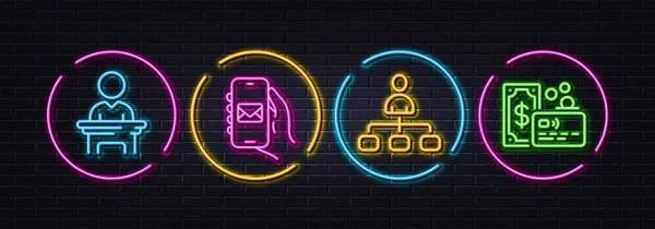 Management Mail App Verkiezingskandidaat Minimale Lijn Pictogrammen Neon Laser Lichten — Stockvector