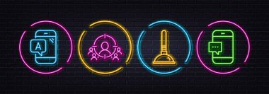 Ab testi, Pompa ve İşletme en düşük çizgi simgelerini hedefliyor. Neon lazer 3D ışıklar. Akıllı telefon mesaj simgeleri. İnternet, uygulama, baskı için. Vektör