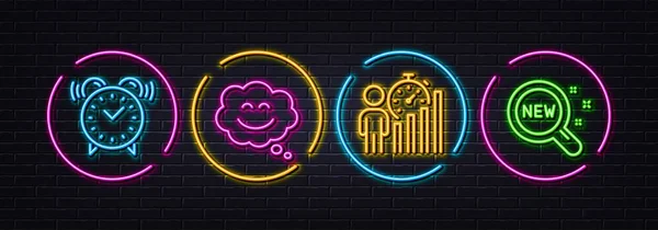 Smile Chat Üzleti Statisztikák Ébresztőóra Minimális Vonal Ikonok Neon Lézer — Stock Vector