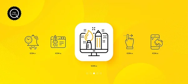 Creative Design Touchscreen Gesture Time Management Minimal Line Icons Yellow — Stock Vector