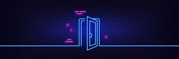 Neon Ljus Glöd Effekt Öppna Dörrlinan Ikonen Dörröppningsskylt Ingångssymbol För — Stock vektor