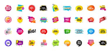 Promosyon indirimli satış afişleri sunuyor. En iyi fiyat etiketleri. Kara Cuma özel teklif etiketleri. İndirimli balon kuponu. Promosyon indirimli afiş şablonları tasarımı. Teklif etiketi al. Terfi broşürü. Vektör