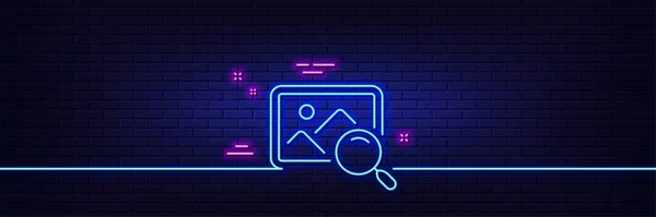Neon Light Glow Effect Search Photo Line Icon Find Image — Stock Vector