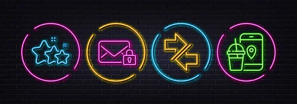 Synchronize Secure Mail Stars Minimal Line Icons Neon Laser Lights — ストックベクタ