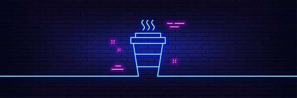 Neon Licht Gloed Effect Afhaalmenu Koffie Cup Lijn Pictogram Warm — Stockvector