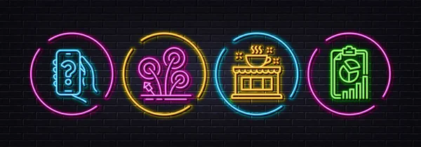 Feuerwerk Coffeeshop Und Hilfe App Mit Minimalen Linien Symbolen Neon — Stockvektor