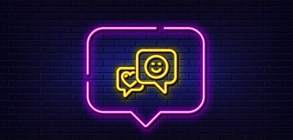 Neon Light Speech Bubble Heart Smile Line Icon Favorite Sign — Stock Vector