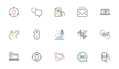 Bilgisayar parmak izi, kimya DNA 'sı ve internet sitesi ve baskı için kalp çizgisi simgeleri. Konuşma balonu koleksiyonu, E- posta, belge simgelerini onar. Geliştirme planı, fikir, Road web elementleri. Vektör