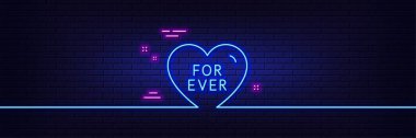 Neon ışık efekti. Sonsuza dek çizgi ikonu. Tatlı kalp işareti. Sevgililer Günü aşk sembolü. 3D çizgi neon ışıklı ikon. Tuğla duvar afişi. Sonsuza dek özet. Vektör
