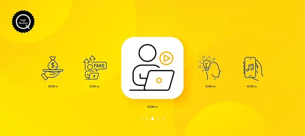 Gefälschte Internet Kredit Und Musik App Minimale Zeilensymbole Gelber Abstrakter — Stockvektor