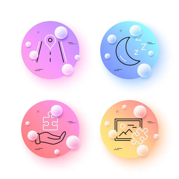 Puzzle Image Puzzle Road Minimal Line Icons Spheres Balls Buttons — Stock Vector