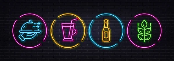 Beer Coffee Cup Food Delivery Minimal Line Icons Neon Laser — стоковый вектор