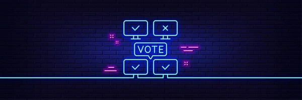 Neonový Světelný Efekt Ikona Line Hlasování Internetová Hlasovací Značka Symbol — Stockový vektor
