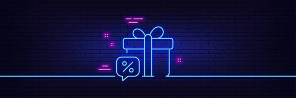 Neon Licht Gloed Effect Sale Gift Line Icoon Kortingsbord Promotie — Stockvector