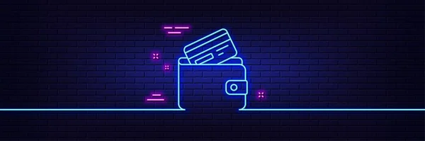 Neon Light Glow Effect Wallet Credit Card Line Icon Cash — стоковый вектор