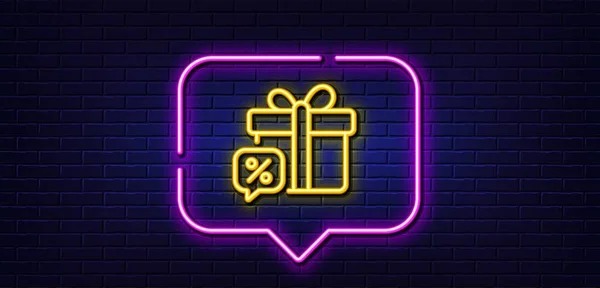 Neon Light Speech Bubble Sale Gift Line Icon Discount Offer — Stock Vector