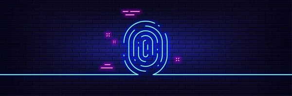 Neon Ljus Glöd Effekt Fingeravtrycksikonen Fingeravtryckstecken Biometrisk Identitetssymbol Linje Neon — Stock vektor