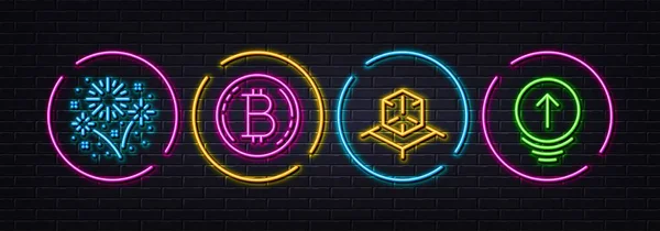 Bitcoin Kiterjesztett Valóság Tűzijáték Minimális Vonal Ikonok Neon Lézer Fények — Stock Vector