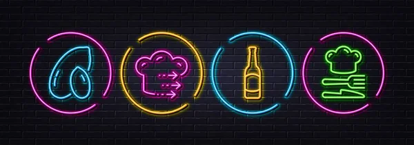 Food Delivery Peanut Beer Minimal Line Icons Neon Laser Lights — Stock Vector