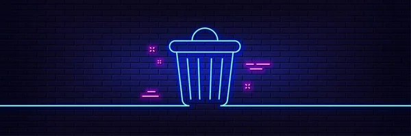 Neon Light Glow Effect Trash Bin Line Icon Garbage Waste — Stock Vector