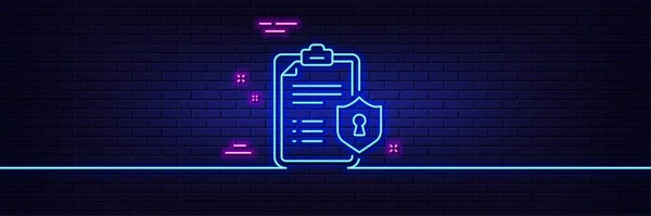 Neon Light Glow Effect Checklist Line Icon Privacy Policy Document — Stock Vector
