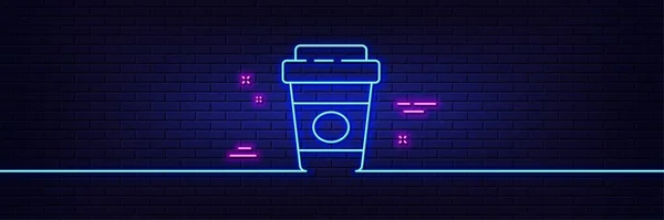 Neon Light Glow Effect Takeaway Coffee Line Icon Hot Latte — Stock Vector