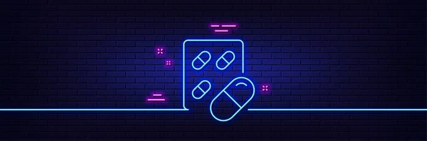 Neon Light Glow Effect Capsule Pill Line Icon Medical Drugs — 스톡 벡터