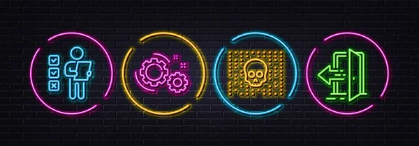 Szavazócédulák Gears Cyber Támadás Minimális Vonal Ikonok Neon Lézer Fények — Stock Vector