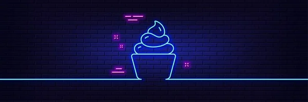 Neon Ljus Glöd Effekt Cupcake Ikonen Efterrättsmat Tecken Tårta Med — Stock vektor