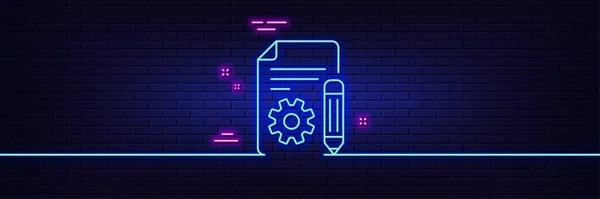 Neon Light Glow Effect Documentation Line Icon Technical Instruction Sign — Stock Vector