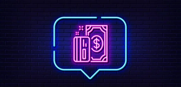 Neonlicht Sprechblase Geldlinien Ikone Zahlungsmethoden Unterzeichnen Kreditkartensymbol Hintergrund Neonlicht Zahlungs — Stockvektor